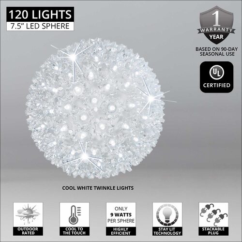 7.5" Cool White 5mm LED Twinkle Starlight Sphere
