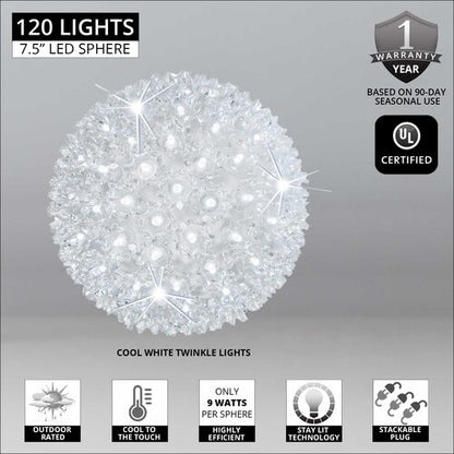 7.5" Cool White 5mm LED Twinkle Starlight Sphere