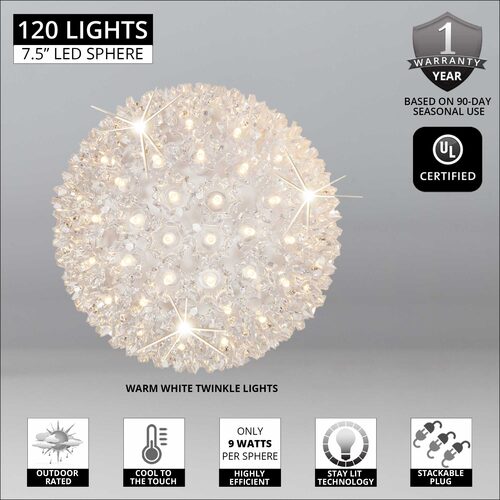 7.5" Warm White 5mm LED Twinkle Starlight Sphere
