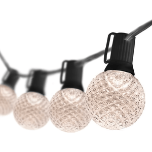 G50 Warm White LED Patio Light Set, 25 bulbs, 12" Spacing, Black Wire Patio Lighting Wintergreen Corporation
