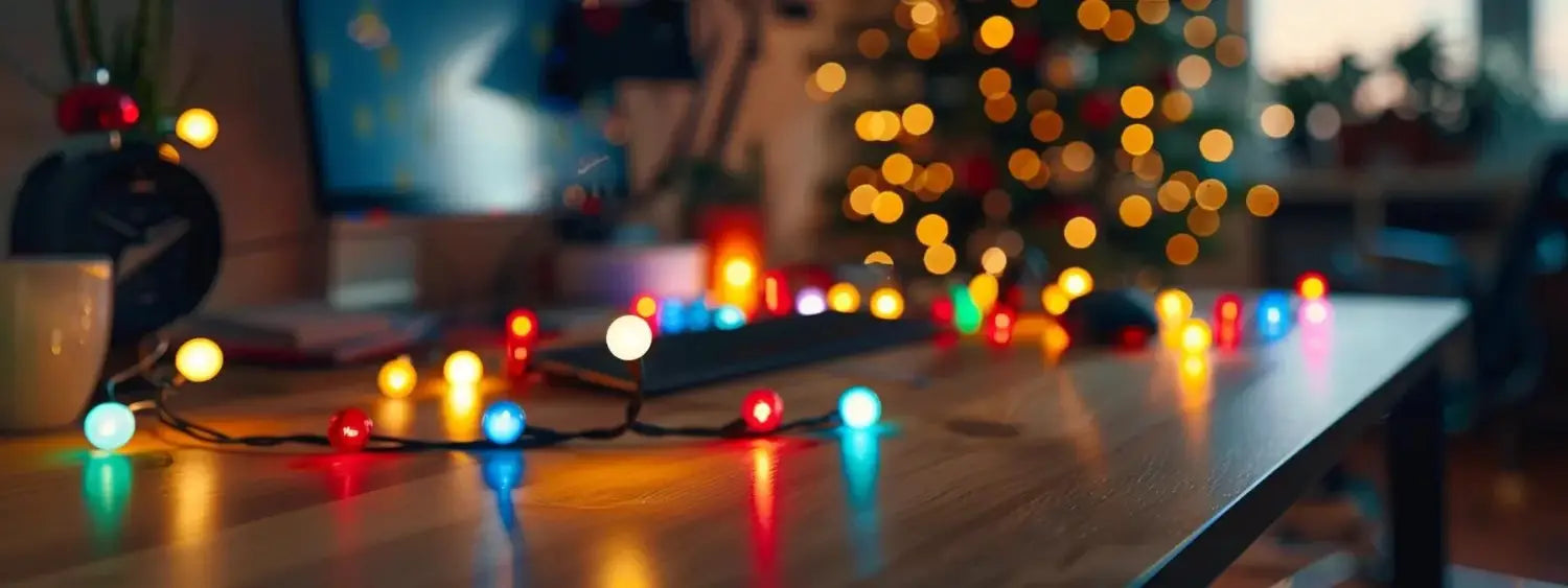 Title image of a porch at twilight with Christmas light repair scene. Image text reads: Fix Your Lights / Easy Step-by-Step Guide / Get every strand glowing again