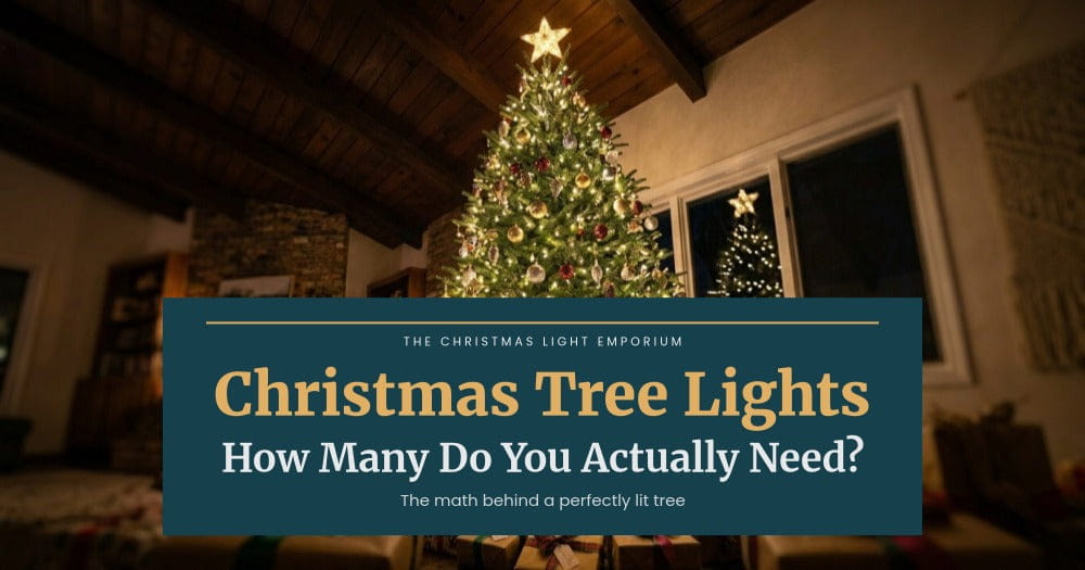 Title image for How Many Lights Do I Need For My Christmas Tree?. Branded overlay from The Christmas Light Emporium.
