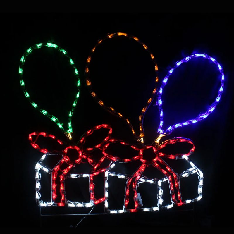 Floating Gifts with Balloons, Lighted Outdoor Display - Wireframes Displays and Yard Art