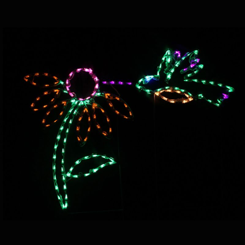 Hummingbird with Flower, Lighted Outdoor Display - Wireframes Displays and Yard Art