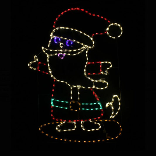 Jolly Santa on Surfboard, Lighted Outdoor Christmas Display - Wireframes Displays and Yard Art