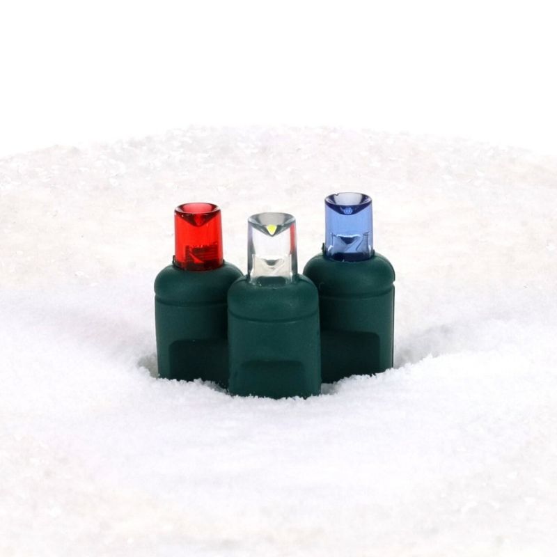 50 5mm Red, Cool White, and Blue SuperSpark® LED Strobe Christmas Lights, 6" Spacing, Green Wire