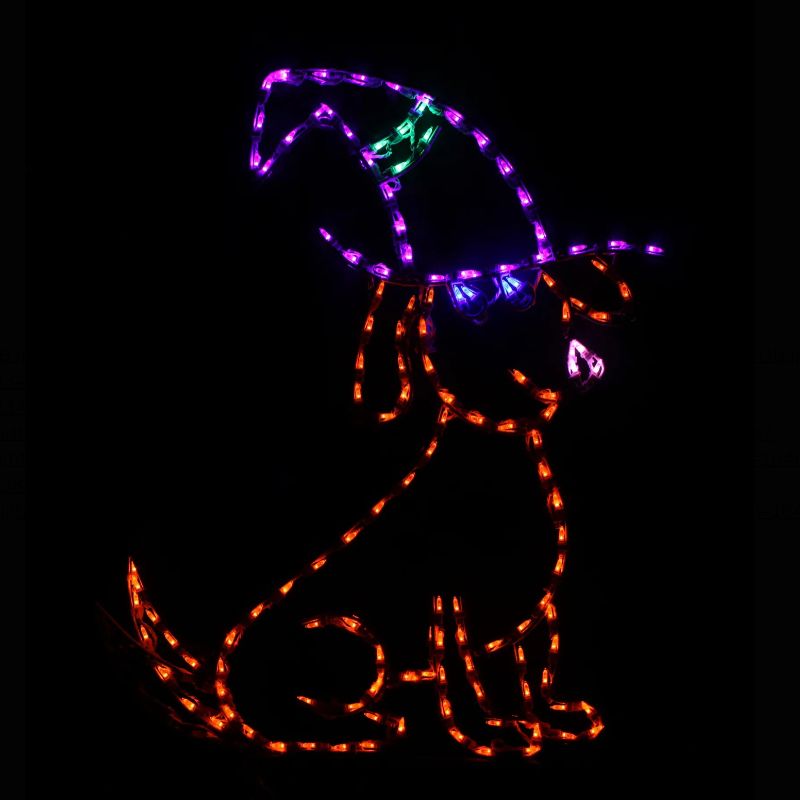 Animated Dog with Witch's Hat, Lighted Outdoor Halloween Display - Wireframes Displays and Yard Art