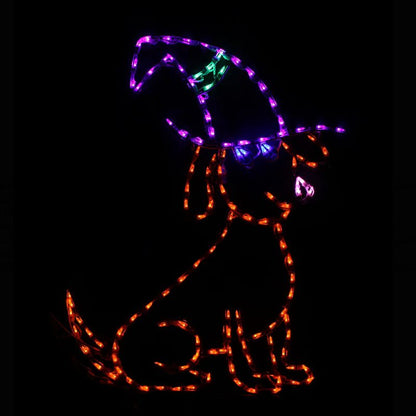 Animated Dog with Witch's Hat, Lighted Outdoor Halloween Display - Wireframes Displays and Yard Art
