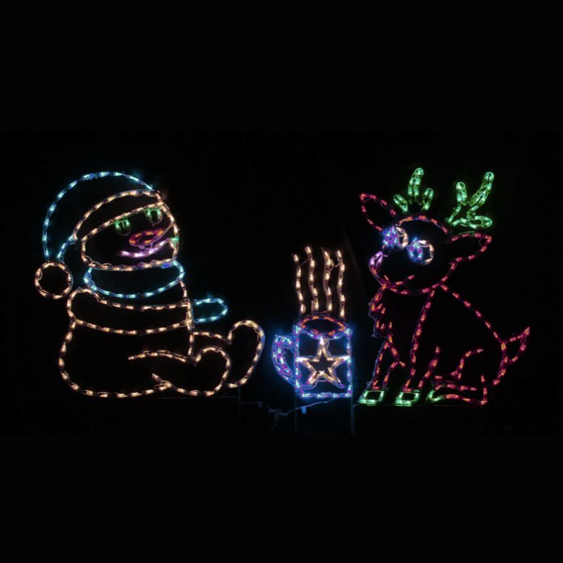 Cozy Coffee with Holiday Friends, Lighted Outdoor Christmas Display - Wireframes Displays and Yard Art
