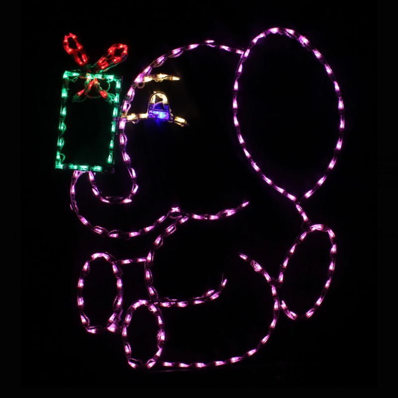 Toy Elephant with Present, Lighted Outdoor Christmas Display - Wireframes Displays and Yard Art