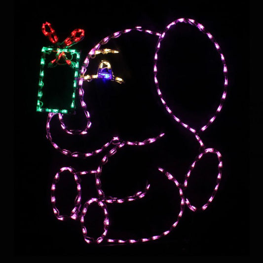 Toy Elephant with Present, Lighted Outdoor Christmas Display - Wireframes Displays and Yard Art
