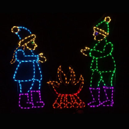 Children Warming Hands on Animated Fire, Lighted Outdoor Christmas Display - Wireframes Displays and Yard Art