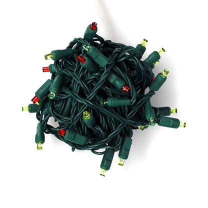Bundled 50-light ColorCraft® Humbug 5mm LED string, unlit, showing lime green and red lenses on green wire