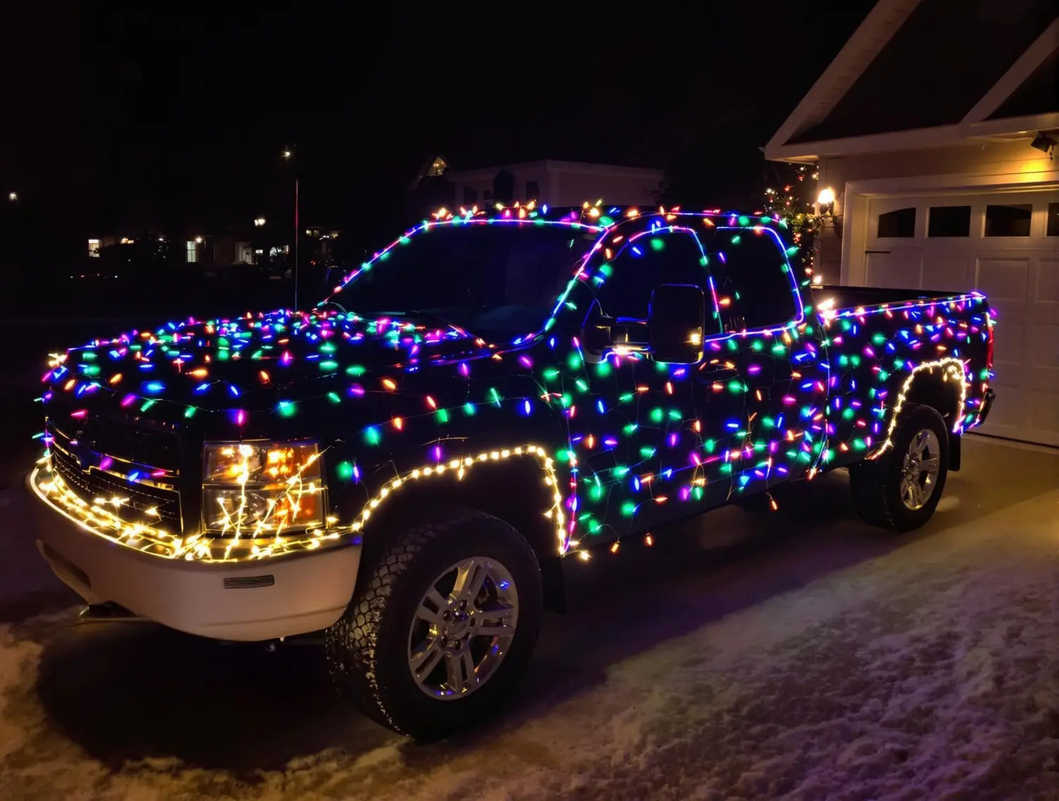 Truck with Christmas lights
