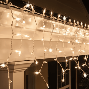 Incandescent Clear Twinkle Mini Icicle Lights, 150 Bulbs, 10ft Long, White Wire Christmas Lights Wintergreen Corporation