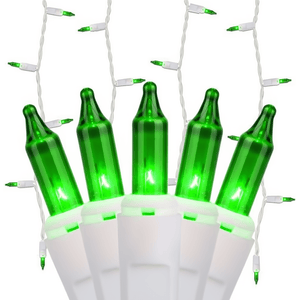 Incandescent Green Mini Icicle Lights, 100 Bulbs, 7.5ft Long, White Wire Christmas Lights Wintergreen Corporation