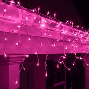 Incandescent Purple Mini Icicle Lights, 150 Bulbs, 10ft Long, White Wire Christmas Lights Wintergreen Corporation