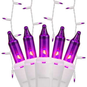 Incandescent Purple Mini Icicle Lights, 150 Bulbs, 10ft Long, White Wire Christmas Lights Wintergreen Corporation