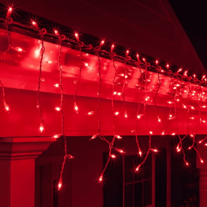 Incandescent Red Mini Icicle Lights, 150 Bulbs, 10ft Long, White Wire Christmas Lights Wintergreen Corporation