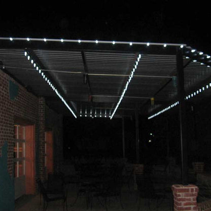 Lite-Netics magnetic C9 lights outlining a metal canopy at night