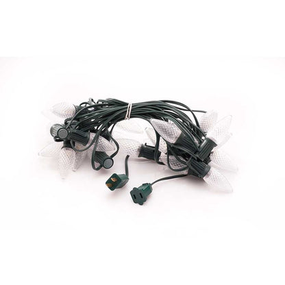 Lite-Netics 25-foot magnetic C9 stringer with green wire, plugs, and bulbs shown for reference