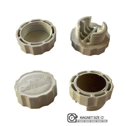 White Lite-Netics jumbo magnetic wire clamp components with magnet size reference