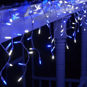 M5 Blue and Cool White LED Icicle Lights, 70 Bulbs, 7.5ft Long, White Wire Christmas Lights Wintergreen Corporation