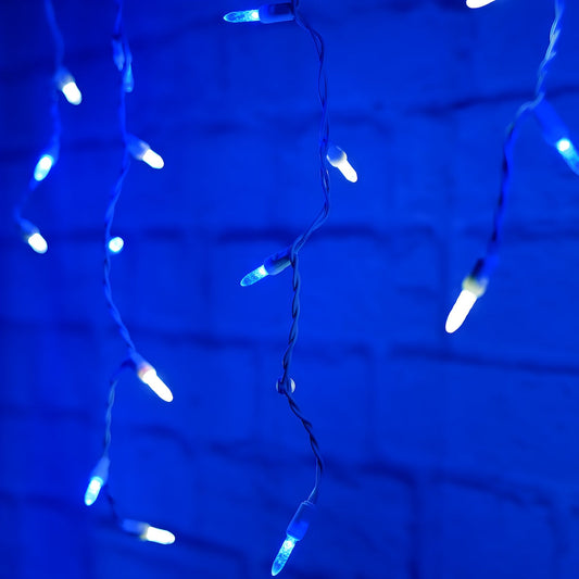 M5 Blue and Cool White LED Icicle Lights 70 Bulbs 7.5ft Long White Wire - Christmas Lights