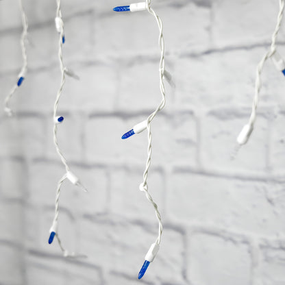 M5 Blue and Cool White LED Icicle Lights 70 Bulbs 7.5ft Long White Wire - Christmas Lights