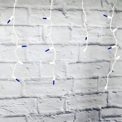 M5 Blue and Cool White LED Icicle Lights 70 Bulbs 7.5ft Long White Wire - Christmas Lights