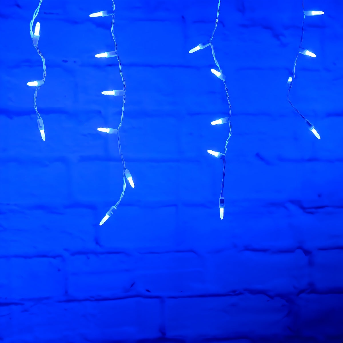 M5 Blue LED Icicle Lights 70 Bulbs 7.5ft Long White Wire - Christmas Lights