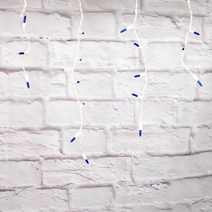 M5 Blue LED Icicle Lights 70 Bulbs 7.5ft Long White Wire - Christmas Lights