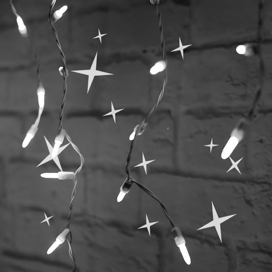 M5 Cool White LED Icicle Lights 70 Bulbs 7.5ft Long White Wire TWINKLE - Christmas Lights