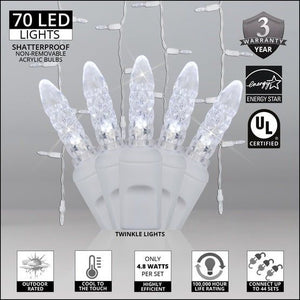 M5 Cool White Twinkle LED Icicle Lights, 70 Bulbs, 7.5ft Long, White Wire Christmas Lights Wintergreen Corporation