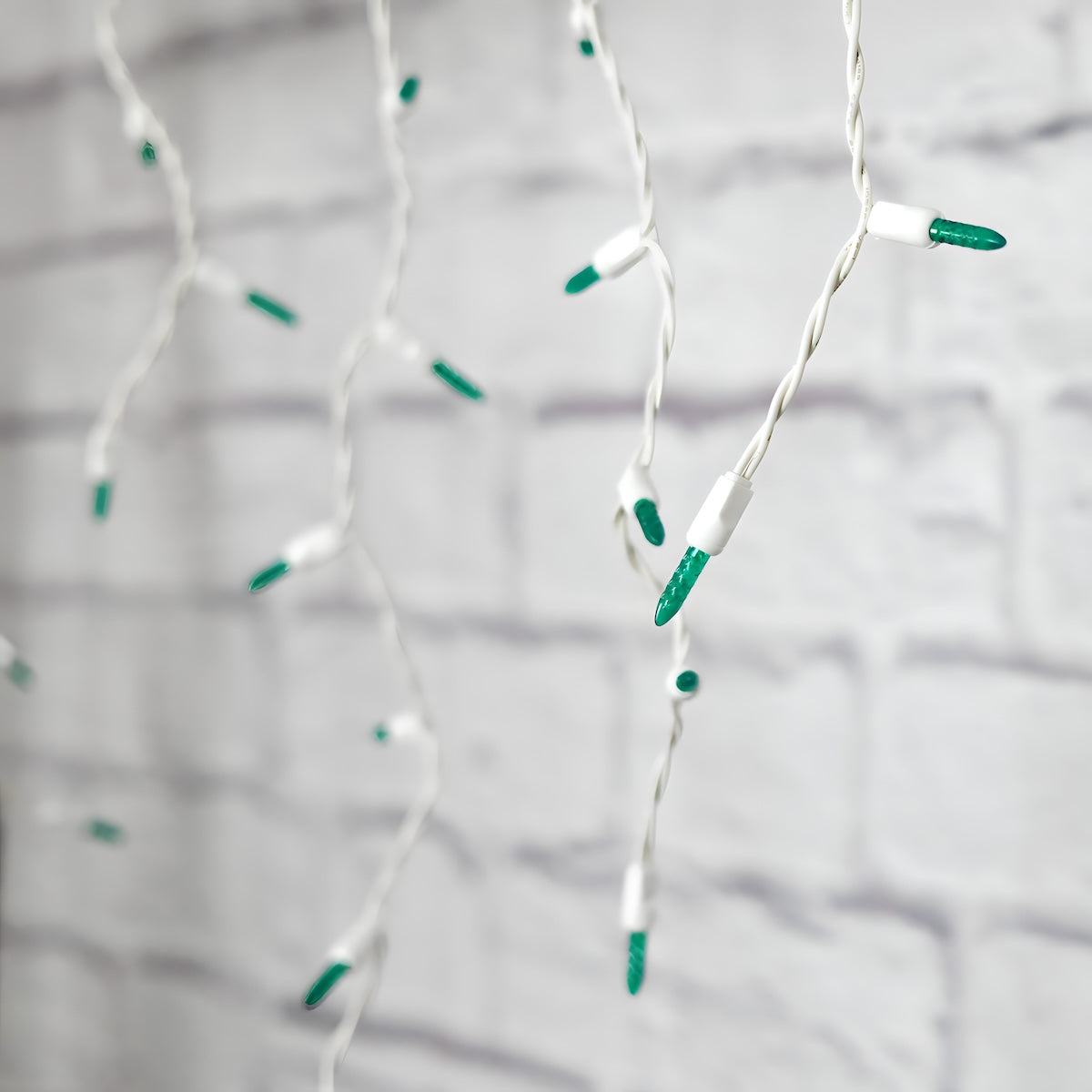 M5 Green LED Icicle Lights 70 Bulbs 7.5ft Long White Wire - Christmas Lights
