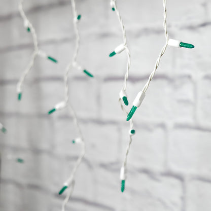 M5 Green LED Icicle Lights 70 Bulbs 7.5ft Long White Wire - Christmas Lights