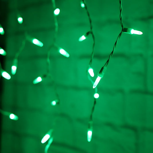M5 Green LED Icicle Lights 70 Bulbs 7.5ft Long White Wire - Christmas Lights