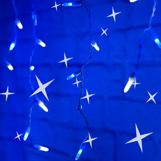 M5 LED Smooth Fade Blue and Cool White LED Icicle Lights DreamSpark 70 Bulbs 7.5ft Long White Wire - Christmas Lights