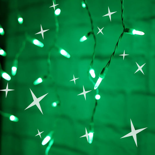 M5 LED Smooth Fade Green LED Icicle Lights DreamSpark 70 Bulbs 7.5ft Long White Wire - Christmas Lights