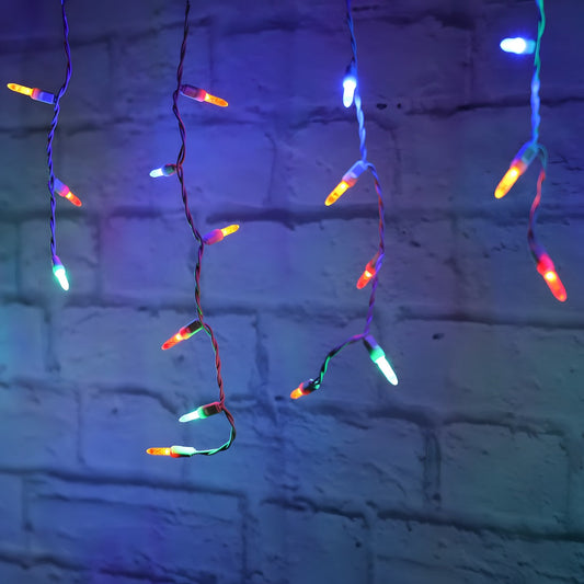 M5 Multicolor LED Icicle Lights 70 Bulbs 7.5ft Long White Wire - Christmas Lights