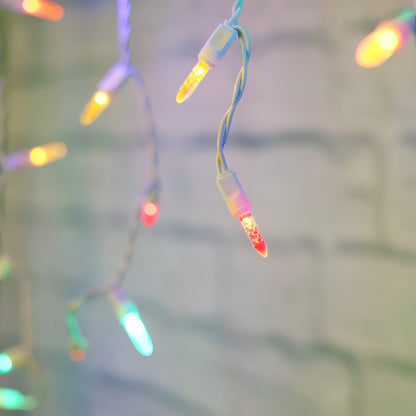 M5 Multicolor LED Icicle Lights 70 Bulbs 7.5ft Long White Wire - Christmas Lights
