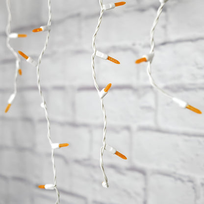 M5 Orange LED Icicle Lights 70 Bulbs 7.5ft Long White Wire - Christmas Lights