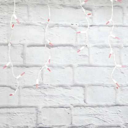 M5 Pink LED Icicle Lights 70 Bulbs 7.5ft Long White Wire - Christmas Lights