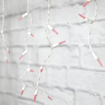 M5 Pink LED Icicle Lights 70 Bulbs 7.5ft Long White Wire - Christmas Lights