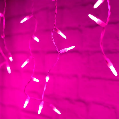 M5 Pink LED Icicle Lights 70 Bulbs 7.5ft Long White Wire - Christmas Lights