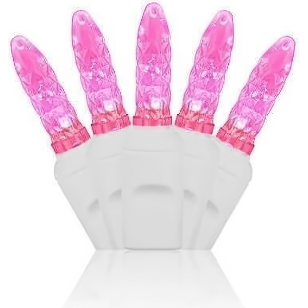M5 Pink LED Mini Lights 50 Bulbs 4’’ Spacing White Wire - Christmas Lights