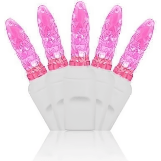 M5 Pink LED Mini Lights 50 Bulbs 4’’ Spacing White Wire - Christmas Lights