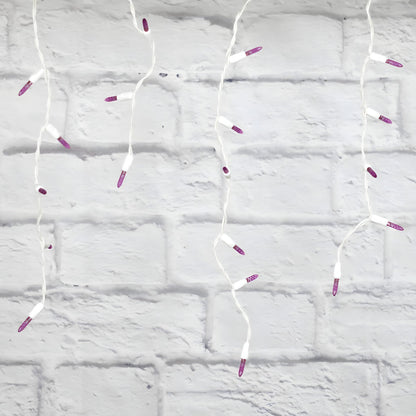 M5 Purple LED Icicle Lights 70 Bulbs 7.5ft Long White Wire - Christmas Lights