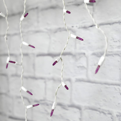 M5 Purple LED Icicle Lights 70 Bulbs 7.5ft Long White Wire - Christmas Lights