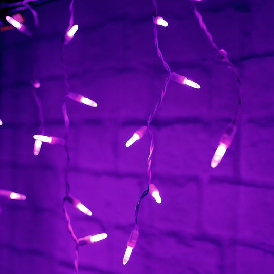 M5 Purple LED Icicle Lights 70 Bulbs 7.5ft Long White Wire - Christmas Lights